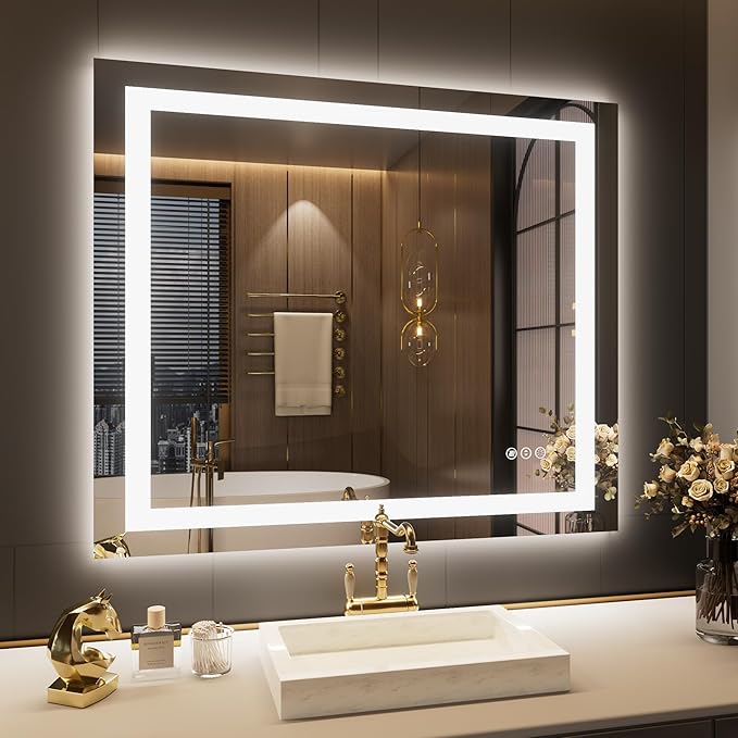 LOAAO 42"x36" LED Bathroom Mirror with Lights, Anti-Fog, Dimmable, Backlit + Front Lit, Lighted Bathroom Vanity Mirror for Wall, Memory Function