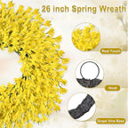 26 Inch Spring Wreaths for Front Door Large Easter Valentines Forsythia Floral Summer Spring Door Wreaths Outdoor All Season Spring Decorations for Home Porch Room Window Wall Farmhouse Decor (Yellow)