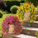 INQCMY Artificial Flowers for Outdoor Faux Hanging Plants Spring Outside Decoration,2Bundles Fake Silk Flowers Realistic Outdoor Flowers No Fade UV Resistant Porch Patio Window Yard Balcony Decor
