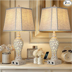 LuxSight Collection 28.5" Table Lamps Set of 2 - Bedside Lamp with Fabric Shades - for Bedroom and Living Room with USB and Nightlight - Perfect for Nightstands and Bedrooms