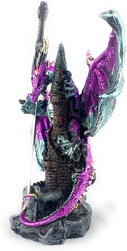 Ain't it Nice Dragon Statue Purple with Medieval Dragon Sword and Crystal Ball Protecting A Castle Collectible Dragon Figurine Fantasy Medieval Dragon Décor, 4.5(L) 2(W) 6.5(H) inches, 71980