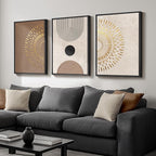 Framed Boho Neutral Abstract Wall Art, 3 Piece Canvas Prints Paintings Artwork for Walls, Large Minimalist Brown Beige Gold Geometric Pictures for Living Room Hallway Bedroom Office Wall Decor 16x24