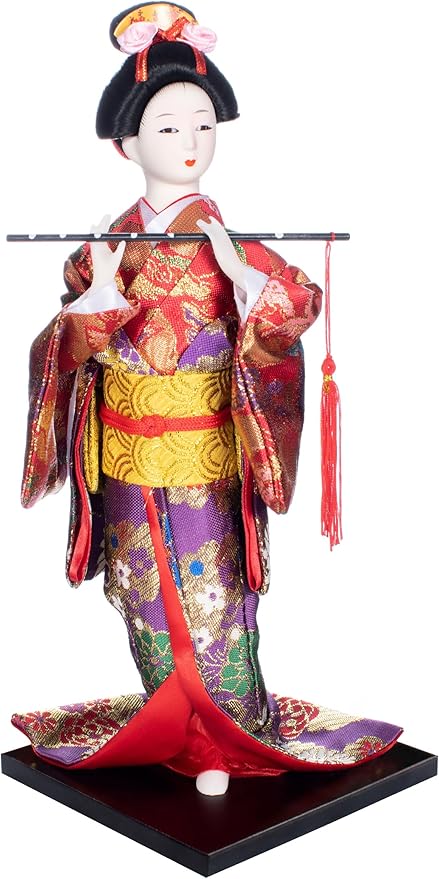 ALAMIYA Home Decoration Asian Japanese Geisha Kimono Doll Collectible Figurine Gift with Paper Fan