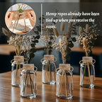 Glass Flower Vases for Centerpieces, 12Pcs Vintage Small Clear Bud Vase for Flowers Mini Crystal Decorative Bottle with Hemp Rope Bows for Housewarming Wedding Birthday Tabletop Decoration