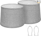 Drum Lampshades Set of 2, 11.6" Top x 12.6" Bottom x 9.8" High Lamp Shades for Table Lamps, Bedside Lamps, Floor Lamps, Gray Fabric Lampshade, Easy Assembly Lamp shade Replacement, Spider Fitter