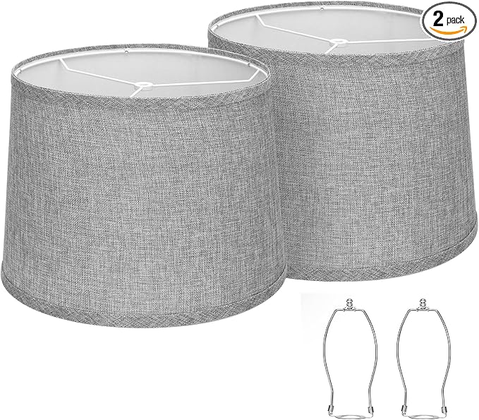 Drum Lampshades Set of 2, 11.6" Top x 12.6" Bottom x 9.8" High Lamp Shades for Table Lamps, Bedside Lamps, Floor Lamps, Gray Fabric Lampshade, Easy Assembly Lamp shade Replacement, Spider Fitter