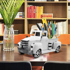Sunflower Metal Truck with Artificial Flower Vintage Farm Pickup Farmhouse Tabletop Tiered Tray Decor, Rustic Farmhouse Decor for Table Top Decor Home Kitchen(White)
