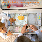 Fabric Drawer Organizer Bins for Nursery – 12 Pack Clothe Drawer Dividers for Baby Dresser, Grey Heart Pattern Storage Boxes for Clothes, Diapers & Accessories