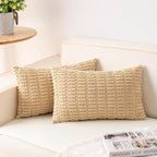 Aegero Pack of 2 Corduroy Decorative Throw Pillow Covers 12x20 InchSoft Boho Striped Pillow Covers Modern Farmhouse Home Decor for Sofa Living Room Couch Bed(Beige)
