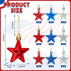 48PCS Fourth of July Decorations for Tree, America Star Ornaments, Pre-Assembled Patriotic Star Ornaments, Red Silver and Blue 250 Anniversary USA Merchandise for Independence Day Memorial Day Decor