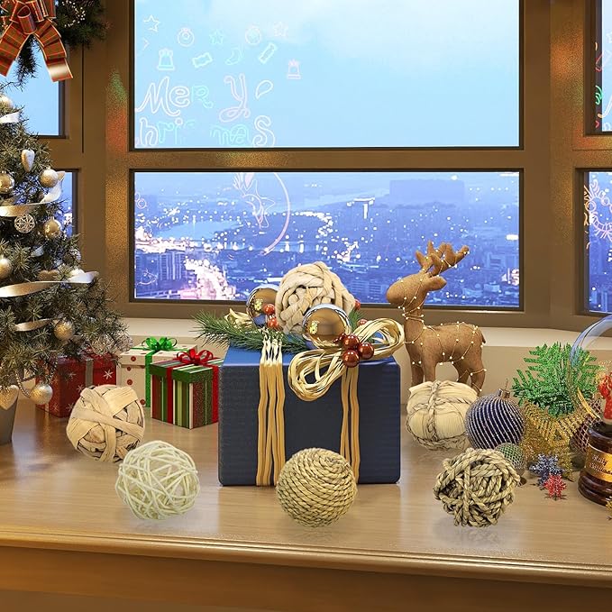 Kesywale Set of 6 Decorative Balls for Centerpiece Bowl Fillers, 2.8 inch Assorted Rattan Wicker Balls Spheres Orbs, Vase Fillers, Home Table Decor (Brown)