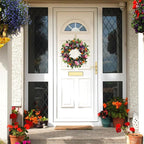 WreathDream Spring Summer Wreaths for Front Door Pansy Wreath with Pink Cherry Blossoms,Small Ball Bhrysanthemum for Indoor Outdoor Farmhouse Home Porch Wall Window Festival Wedding Decor