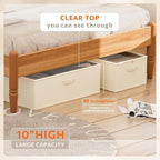 10inch 3 Pack Under Bed Storage Containers, 10 Inch Tall Underbed Clothes Storage Organizer Bin with Clear Window，Foldable Box Basket for Clothes, Closet, Bed Sheets and Blankets Beige