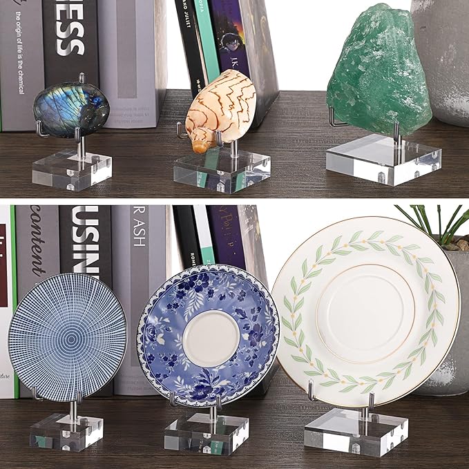 Hipiwe Adjustable Metal Arms Display Stand Easel with Acrylic Base Small Display Easel Holder for Fossil Coral Geodes Rock Mineral Agate Crystals Seashell and Small Collectibles, 2x2x3.1 inch