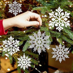 White and Silver Christmas Snowflake Ornaments- 36Pcs Plastic Glitter Hanging Snow Flakes for Christmas Tree Decorations Winter Wonderland Frozen Birthday Party Holiday Home Decor Craft Snowflakes