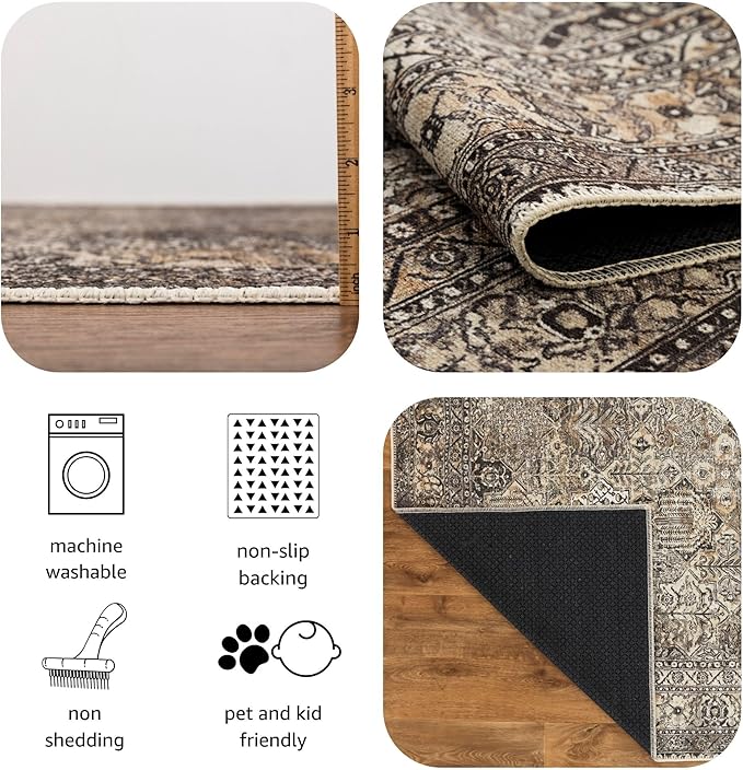 Keen Home Design 4x6 Rug - Machine Washable Area Rug with Non-Slip Backing, Ideal for Living Room, Dining Room, Bedroom - Vintage, Easy Clean, Durable, Low Pile Rug - (4' x 6')