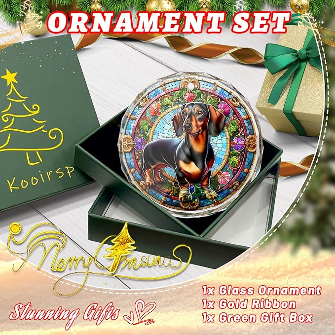 Dachshund Christmas Ornament - Stained Glass Dachshund for Tree, Gift Exchange