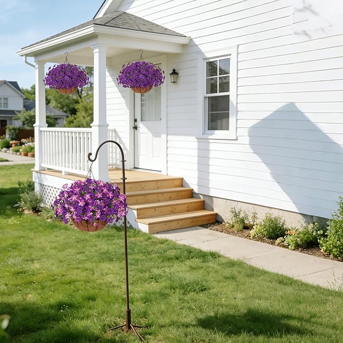 INSPRING Artificial Outdoor Flowers Hanging Baskets Faux Plants Spring Decoration, UV Resistant Fake Silk Morning Glory in Planter Look Real Petunias for Outside Patio Porch Balcony Garden Home, 2Mix