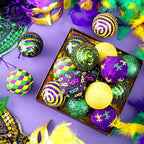 Zeyune 16 Pcs Mardi Gras Ball Ornaments 1.97" Mardi Gras Hanging Sequin Balls Decorations Purple Yellow Green Crown Mask Glitter Hanging Ornaments for Tree Carnival Holiday Party Favors