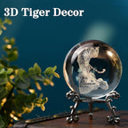 IFOLAINA 3D Tiger Crystal Ball Tiger Figurines in Crystal Ball 60mm Decor White Tiger Collectibles Decorative Globes Gift Glass Sphere Home Decor with Stand, Clear