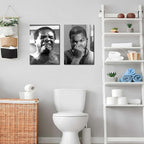 Framed Funny Bathroom Canvas Wall Art Set of 2 - Black and White Vintage Comedy Movies Posters, Funny Toilet Humour Smell Wall Decor Prints for Bathroom Decor 12x16in