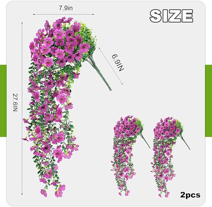 2PCS Artificial Hanging Flowers, 132 Violet and Eucalyptus Vines Fake Hanging Plants for Wall Home Room Garden Artificial Flowers for Decoration