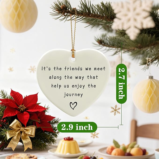 Friends We Meet Along The Way, Firm Friendship - Heart Plaque/Sign, Gifts for Friends | Birthday, Christmas Friendship Gifts for Bestie, Best Friend, Sisters, BFF, Her | Friend Christmas Ornament