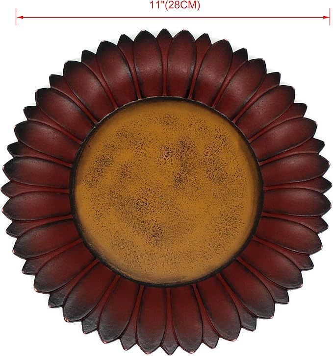 CVHOMEDECO. Sunflower Shape Country Vintage Display Wooden Plate Home and Office Decor Art, 11 Inch (Burgundy)