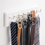 Treehouse Belt Organizer Rack, Holds Over 28 Large Belts, Sturdy Metal & Solid Wood Storage Holder for Closet, Versatile, Wall Mounted Belt & Tie Display Hanger for Bedroom - (White)16''L x4.25''H