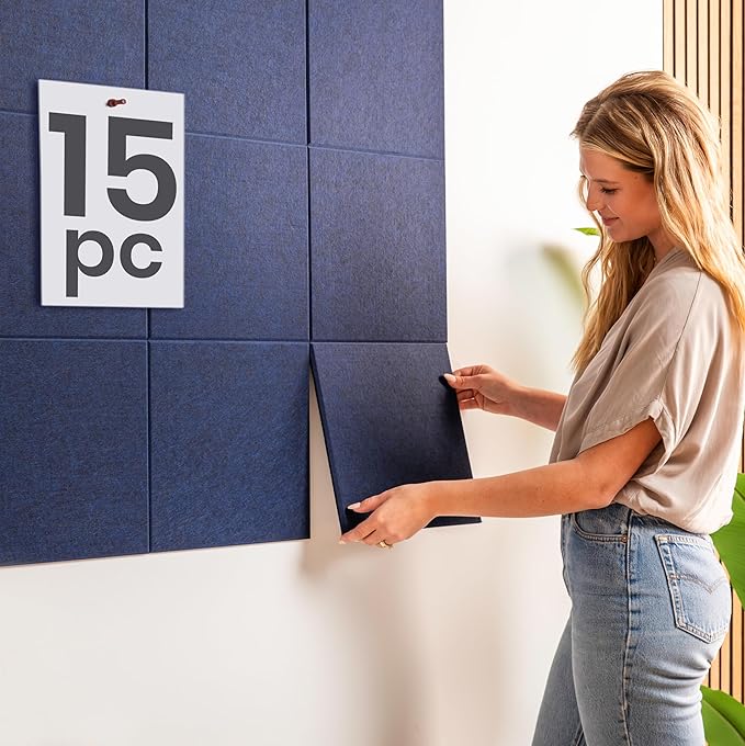 WALLHERO Large Cork Board Alternative | 15 Pack | Sizing Up to 59”x36”, Felt Wall Tiles, Office Wall Decor, Large Cork Boards for Walls, Corkboard, Cork Board for Office, Pin Board, Blue