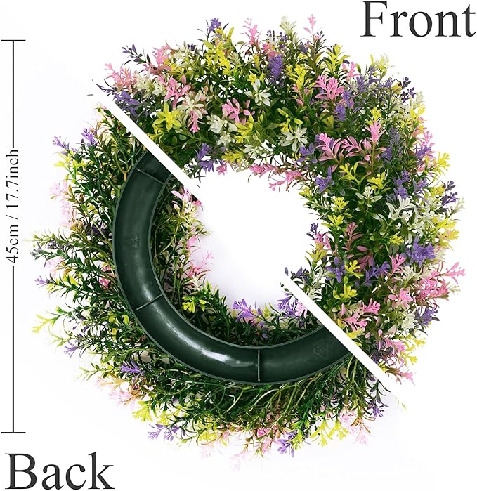 U'Artlines 17" Spring Summer Wreath for Door Green Boxwood Wreath Greenery Hanging Garland for Home Wedding Wall Window Decoration Colorful