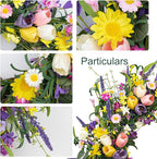 LLZLL Spring Wreath 22 inch Indoor Summer Wreaths Artificial Spring Wreaths for Front Door, Tulip Wreath with Daisy and Lavender for Home Holiday Decor