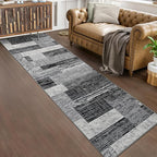 FlyDOIT Modern Geometric Patchwork Area Rug, 2.7x8 Grey Runner Rugs for Living Room, Rockwood Collection Indoor Rugs for Bedroom, Throw Carpet Floor Decor for Entryway Dining Room Office Nursery