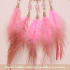 Pretty Jolly Small Tree of Life Crystal Stone Dream Catchers Pink Feathers Mini Dreamcatchers for Cars Rear View Mirror Hanging Decoration Good Luck Travel Charm Bedroom Ornaments for Women Girls