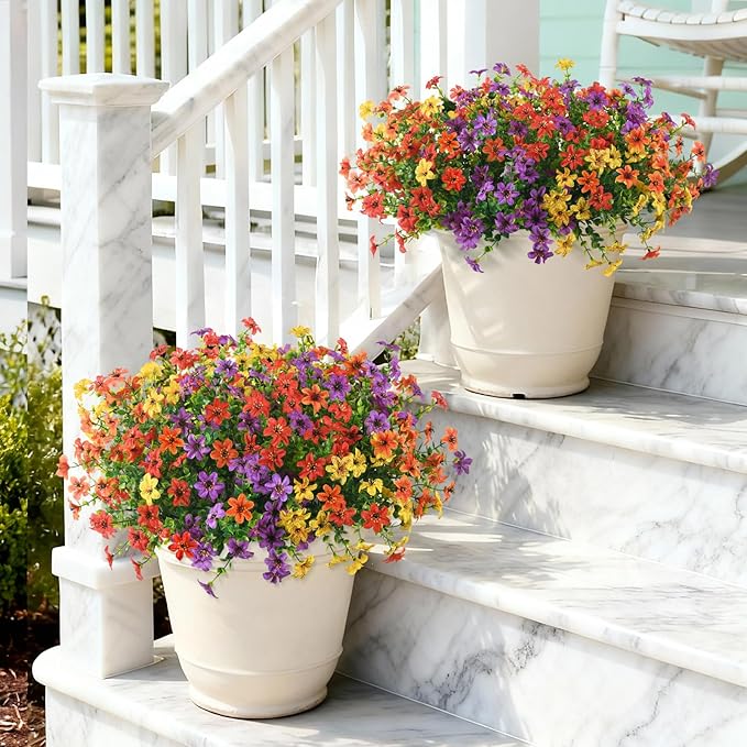 Artificial Flowers for Outdoors, 12 Bundles Multicolor Faux Silk Flower Spring Summer Decoration, Artificial Plants Fake Outdoor Flowers UV Resistant No Fade for Home Planter Porch Patio Yard Decor