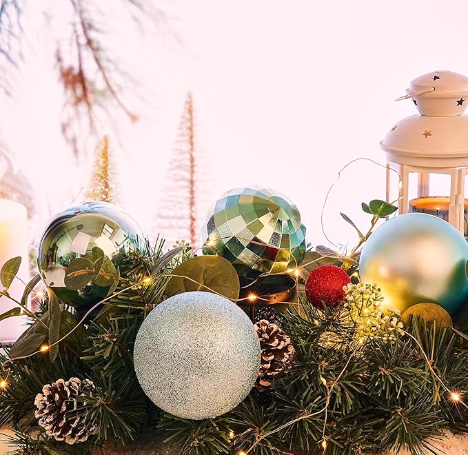 Emopeak 4Pcs Christmas Balls Ornaments for Xmas Christmas Tree - 4 Style Shatterproof Christmas Tree Decorations Hanging Ball for Holiday Wedding Party Decoration (Teal Blue, 4"/10CM)