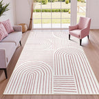 Lahome Abstract Washable Area Rugs 5x7, Soft Pink Rugs for Living Room Ultra-Thin Non-Shedding Bedroom Rug, Modern Throw Rug Large Carpet for Dining Room Office(5'x7',Pink/White)