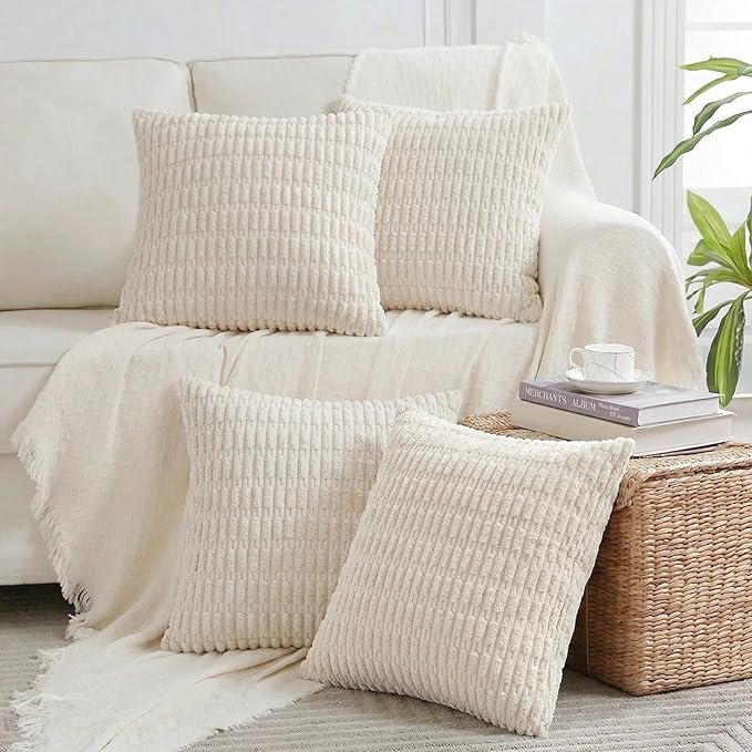 Fancy Homi 4 Packs Decorative Throw Pillow Covers for Living Room Couch Bed, Modern Farmhouse Boho Home Décor Accent Cushion Case, 26" x 26", Cream