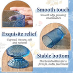 6 Pcs (H:7" W:4") Embossed Flower Vase Pedestal Glass Vase Big Base Thickened Crystal Vintage Vases for Valentines Day Wedding Home Decor Table Centerpiece House Warming Gifts(Blue)
