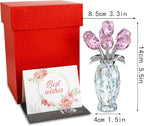 H&D HYALINE & DORA Pink Crystal Rose Bouquet Figurine,Handmade Rose Flower Gifts for Mom Gifts for Women,Glass Flower Collectible Ornament Home Table Wedding Decor