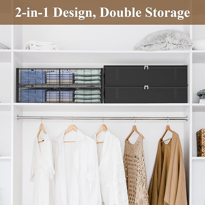 Under Bed Storage with Wheels and Storage Bag, 360° Rolling Under Bed Metal Drawers for Clothes, Blankets, Books and Shoes,Black， 2pack
