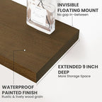 Solid Wood Floating Shelves For Wall, 55”W x 9”D x 1.56”H Large Wall Shelves for Living Room Bedroom Bathroom Kitchen Drcor Storage with Invisible Heavy-Duty Metal Bracket, Light Brown, Set of 1