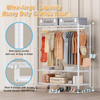 Homdox 3 Tier Garment Rack with Wheels, Portable Closets for Hanging Clothes Heavy Duty, Closet Racks and Shelving with Double Hanger Rods & Side Hooks, White