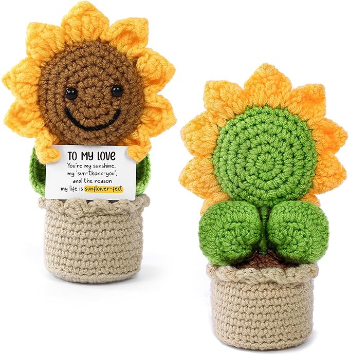 Valentines Day Gifts for Him Her, Handmade Crochet Flowers Sunflower, Emotional Positive Support Crochet, Crochet Toy Doll, Mothers Day, Birthday Gifts for Moms, Home Decor