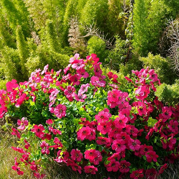 Artificial Flowers for Outdoor, UV Resistant Fake Silk Flowers, Realistic Faux Plants for Outside Indoor Porch Patio Window Box Planter Home Decor (14, Rosy)