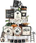Mifoci 17 Pcs Coffee Tiered Tray Decorations Wooden Coffee Bar Decor Farmhouse Bar Accessories Gnome Wooden Table Sign for Table Kitchen Winter Valentines Gift