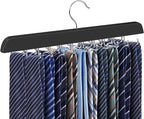 Tie Rack Hanger for Closet 20 Foldable Hooks, 1 Pack Wooden Non Slip Large Capacity Space Saving Tie and Belt Organizer with 360°Rotating Hooks for Tank Tops Bras Scarves Hat