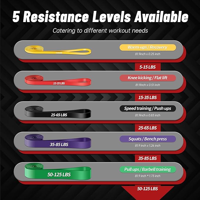 Pull Up Assistance Bands, 5-Level Resistance Bands for Working Out, Pull Up Bands for Men & Women, Exercise Bands for Full-Body Training, Fitness, Physical Therapy, Stretch Workout Bands at Home, Gym