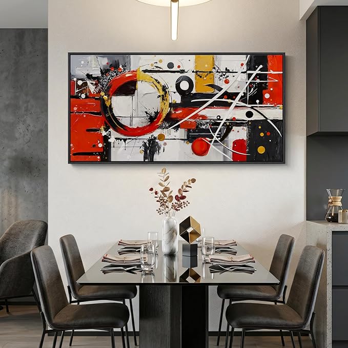 Large Framed Abstract Wall Art for Living Room, Black and White Gold Horizontal Canvas Prints Piantings Artwork for Walls, Red and Black Modern Pictures Wall Decor for Bedroom Office Entryway 30x60 In