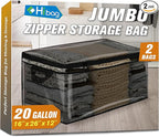 HIBAG 20 Gallon Large Storage Bag for Clothes, Zipper Clothing Storage Bag Organizer with Handles, for Comforters Blankets Pillows Bedding (Black, 2 Pack)